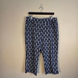 Ruby Rd Womens Blue Pineapple Print Capri Pants Size 14 Pull On Stretch 57411